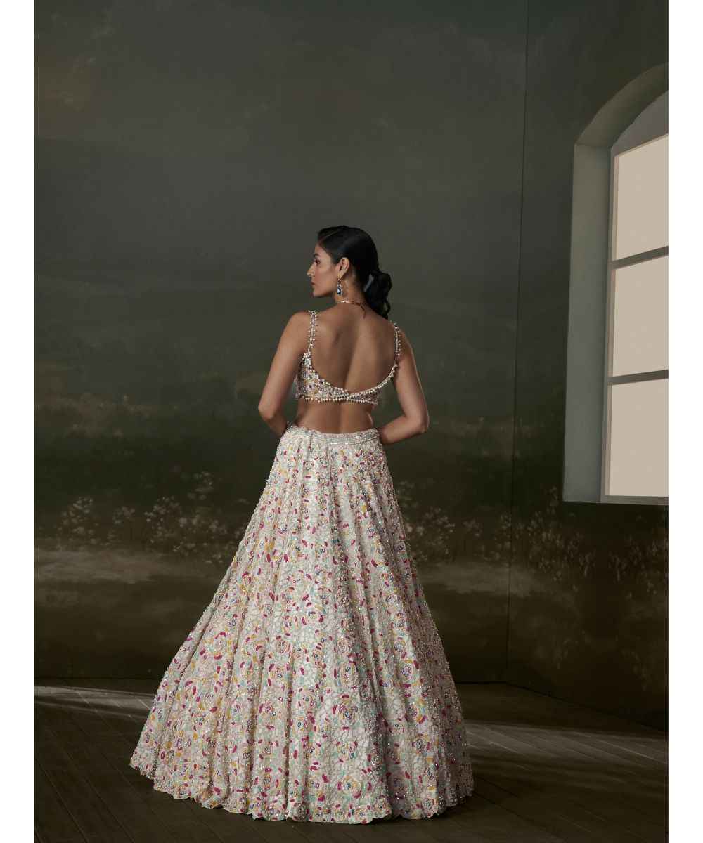 NITIKA GUJRAL - Ivory Multicolored Lehenga Choli Set