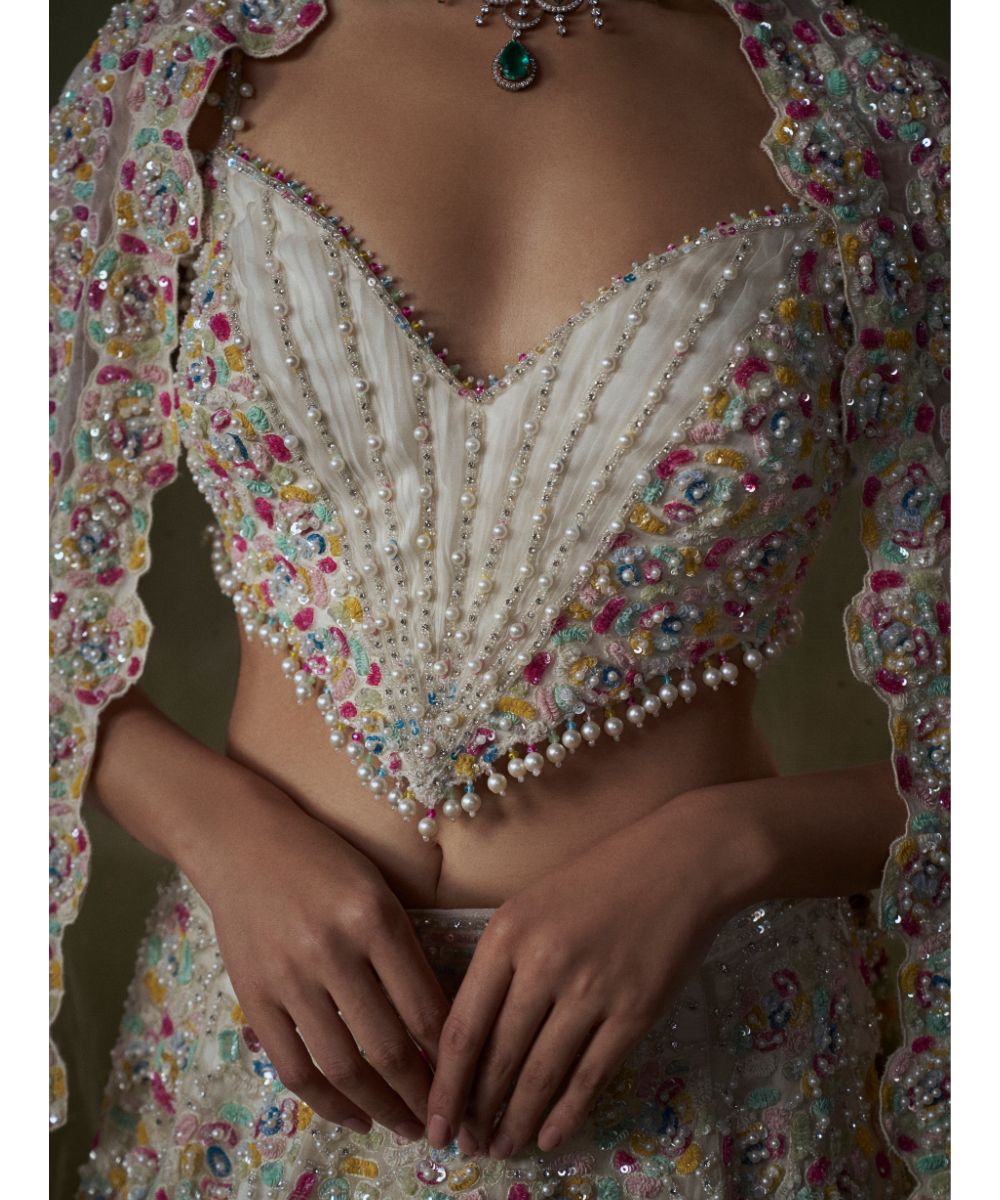 NITIKA GUJRAL - Ivory Multicolored Lehenga Choli Set