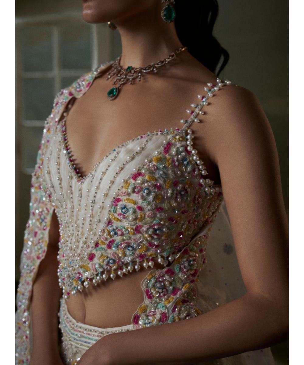 NITIKA GUJRAL - Ivory Multicolored Lehenga Choli Set