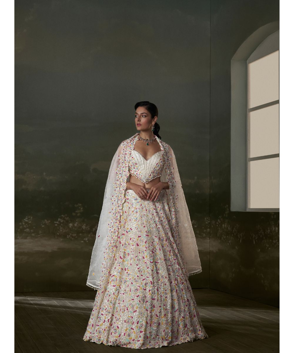 NITIKA GUJRAL - Ivory Multicolored Lehenga Choli Set