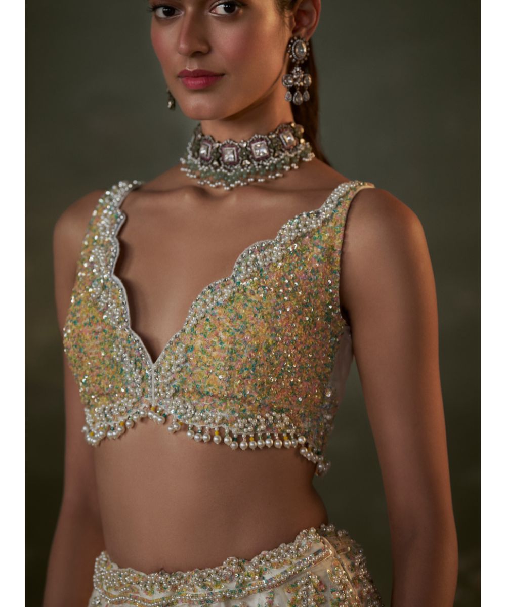 NITIKA GUJRAL - Ivory organza Lehenga Choli Set