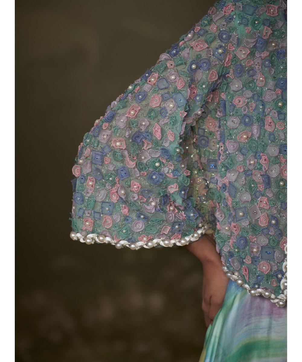 NITIKA GUJRAL - Turquoise Lehenga Choli Set With Jacket