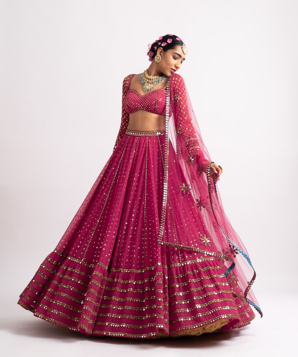 Deep Coral Single Tier Lehenga Set - Collection name Rang by Vvani vats