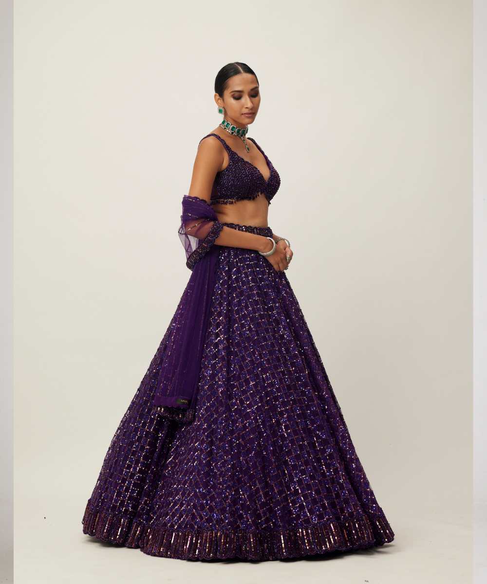 Royalty Purple Crystal Embroidered Lehenga Set -  Collection name Maya by Vvani Vats