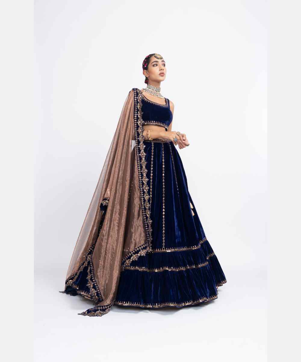 Navy blue double tier lehenga set