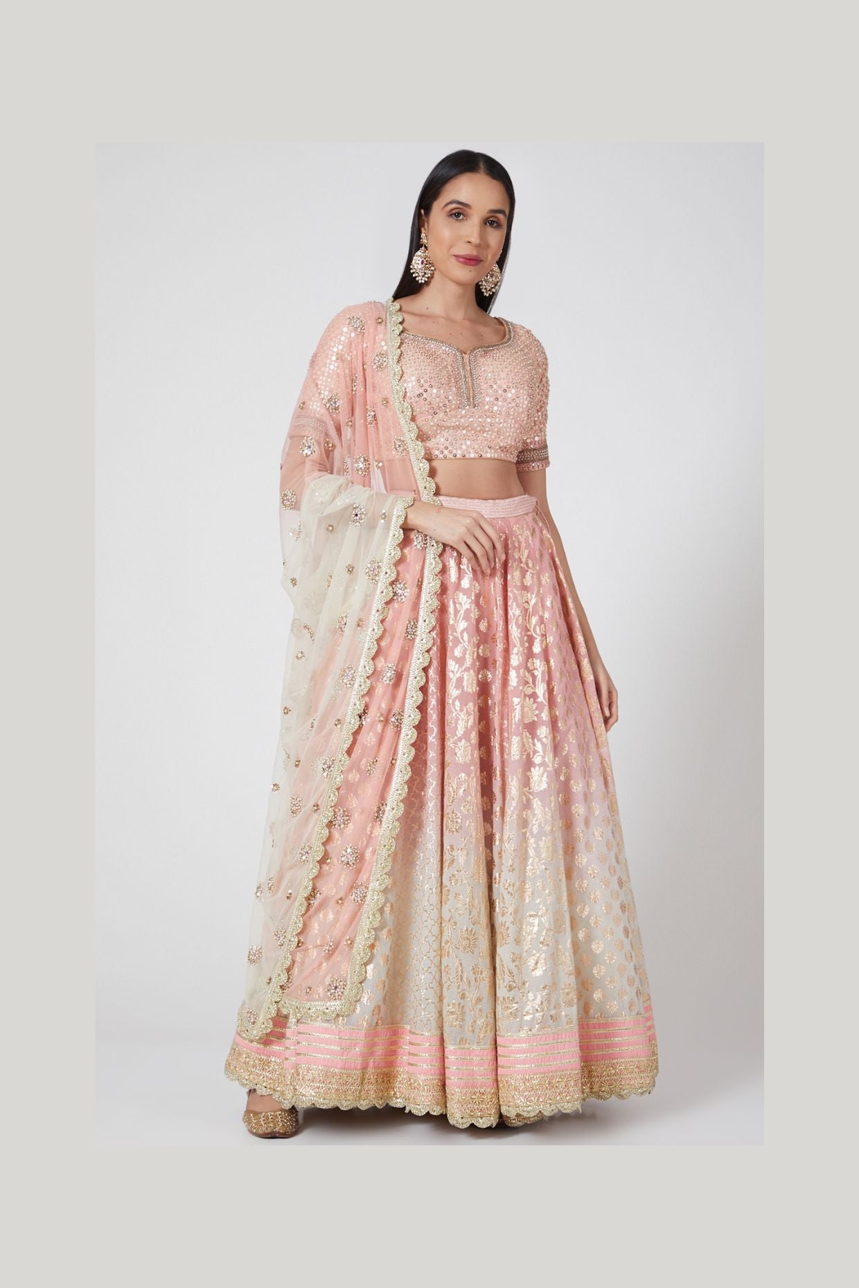 PEACH IVORY OMBRE LEHENGA SET - Tranquile collection by Priyanka Jain