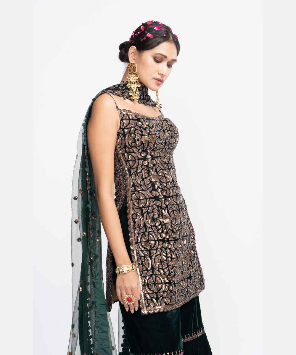 Deep green kurta sharara set
