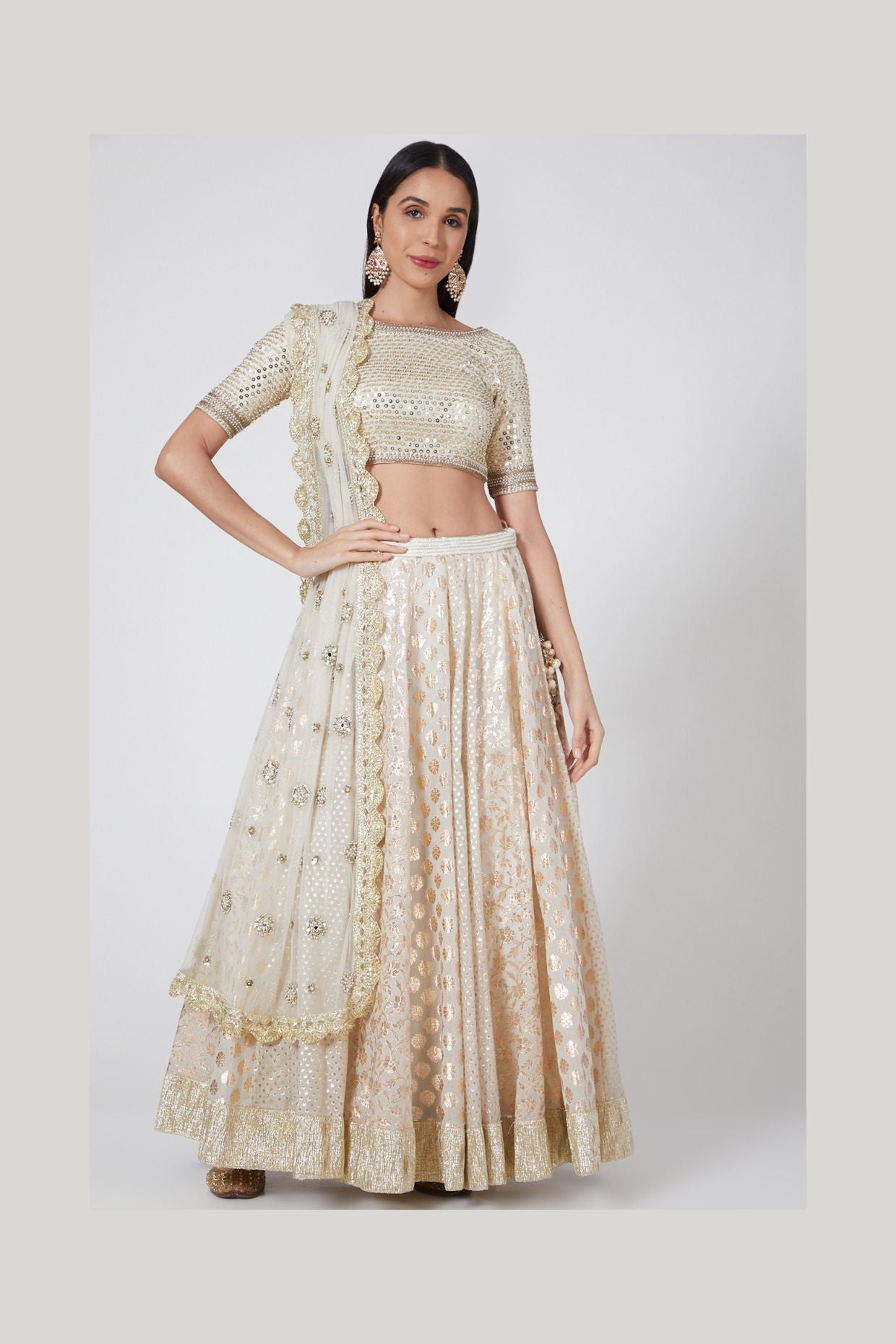IVORY CHANDERI LEHENGA SET - Tranquile collection by Priyanka Jain