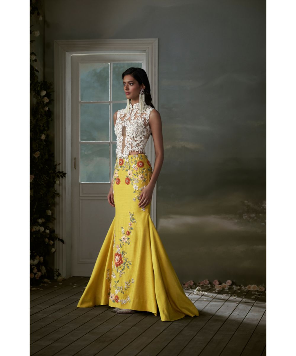 NITIKA GUJRAL - Yellow Skirt With Ivory Corset Top