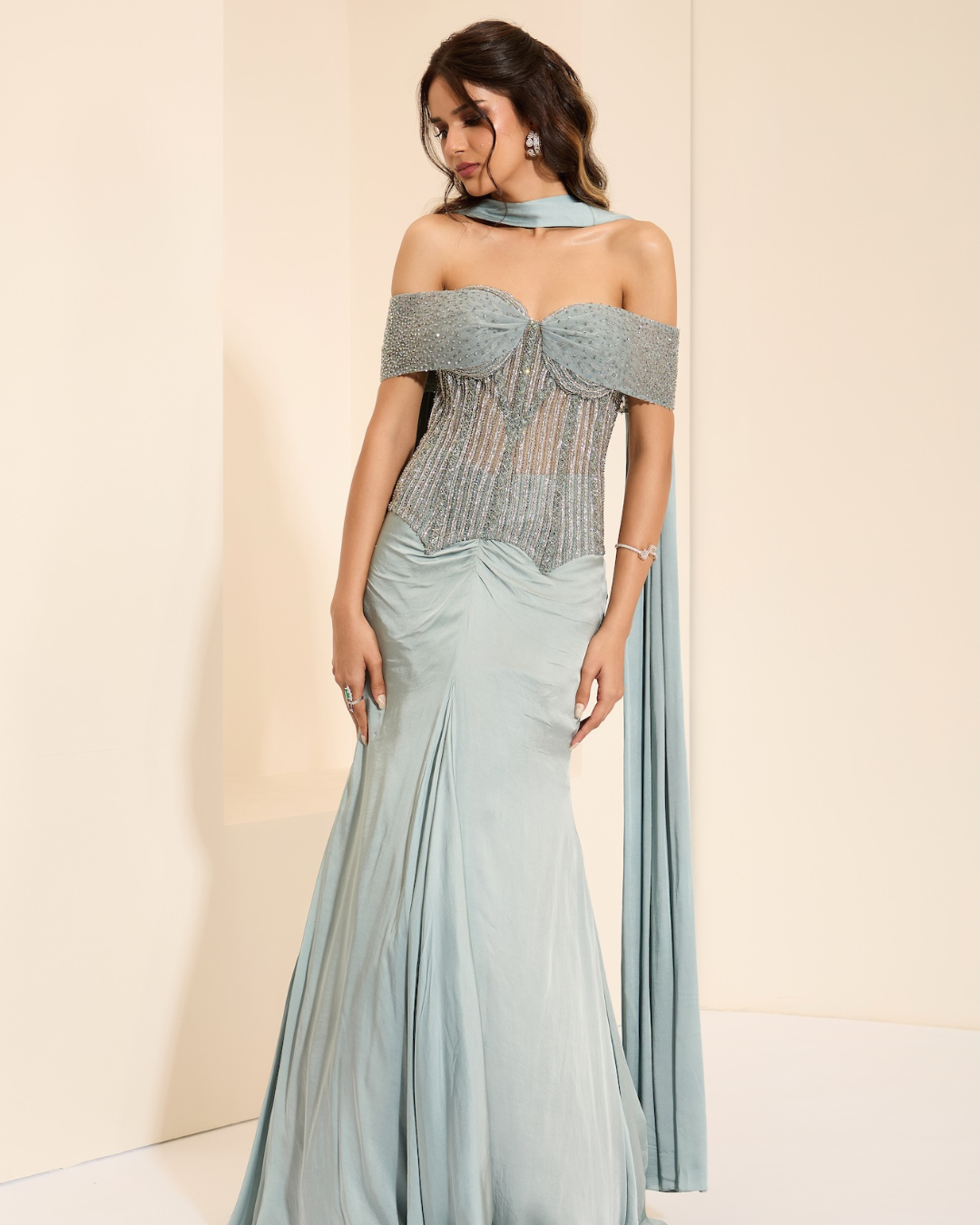 K&A by Karishma and Ashita - Frosted Dreams Corset and Drape