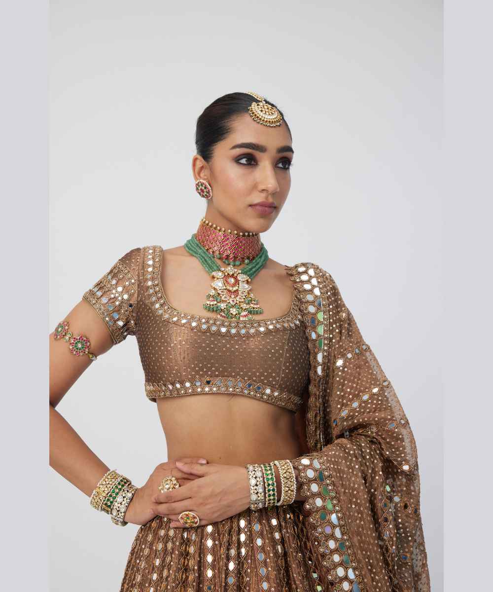 Copper Shimmer Organza Sequins Lehenga Set