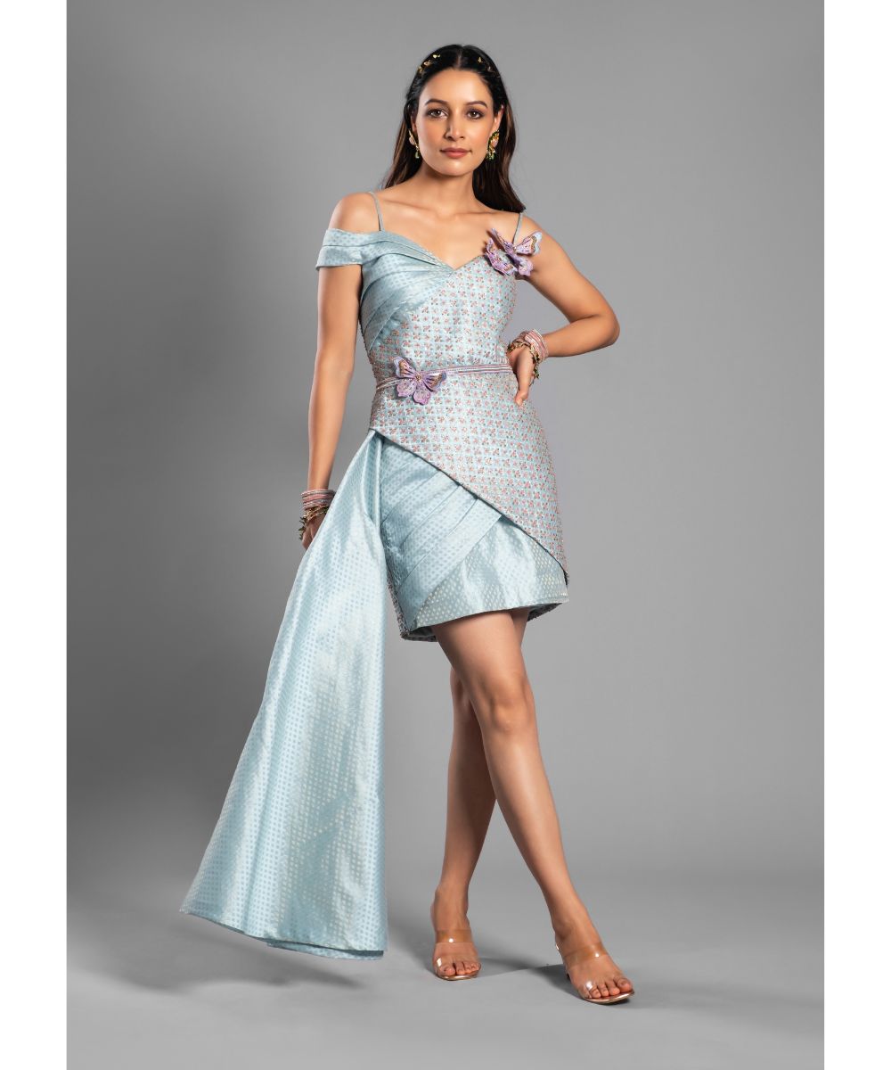 Aastha Sood - Sky Blue Brocade Dress