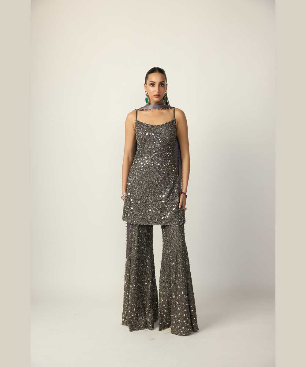 Metallic Grey Sharara With Kurta Set