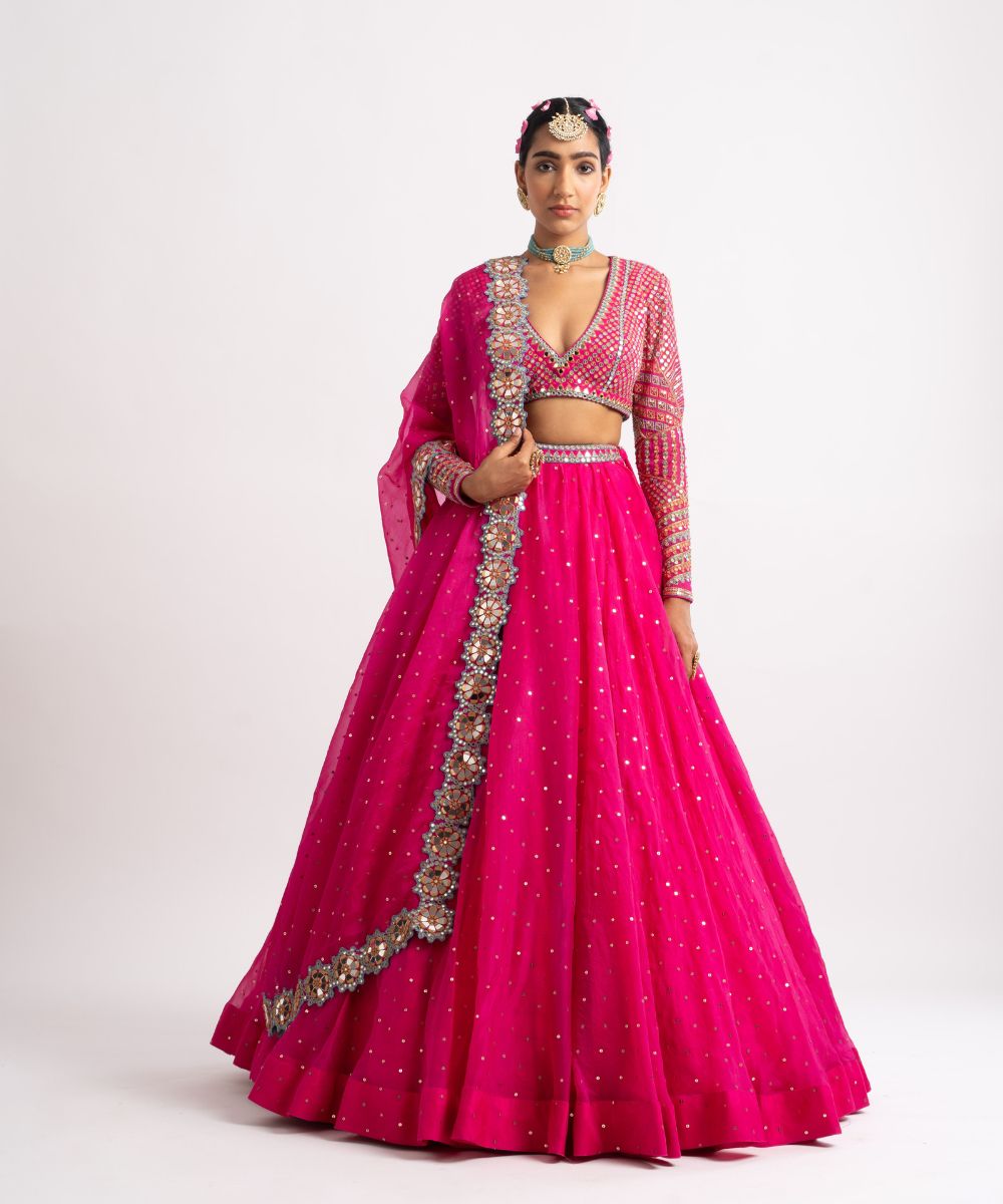 Fuschia Silk Organza Lehenga Set - Collection name Rang by Vvani vats