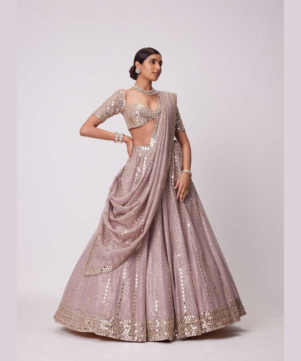 ASH PINK SEQUIN EMBROIDERED LEHENGA SET - Collection name Jugmug Bride by Vvani Vats