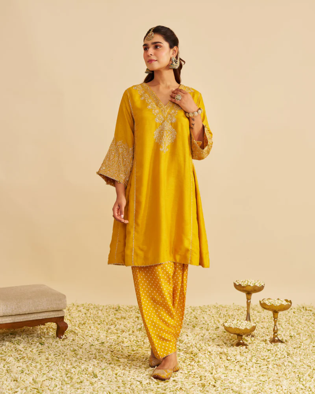 Sheetal Batra - Niyah Heirloom Mustard Short Chauga With Salwar from Gulbandh