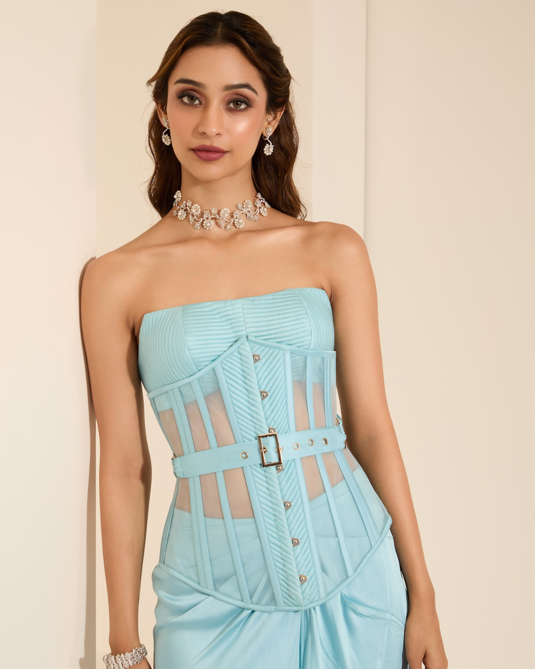 K&A by Karishma and Ashita - Frosted Elegance Corset & Drape