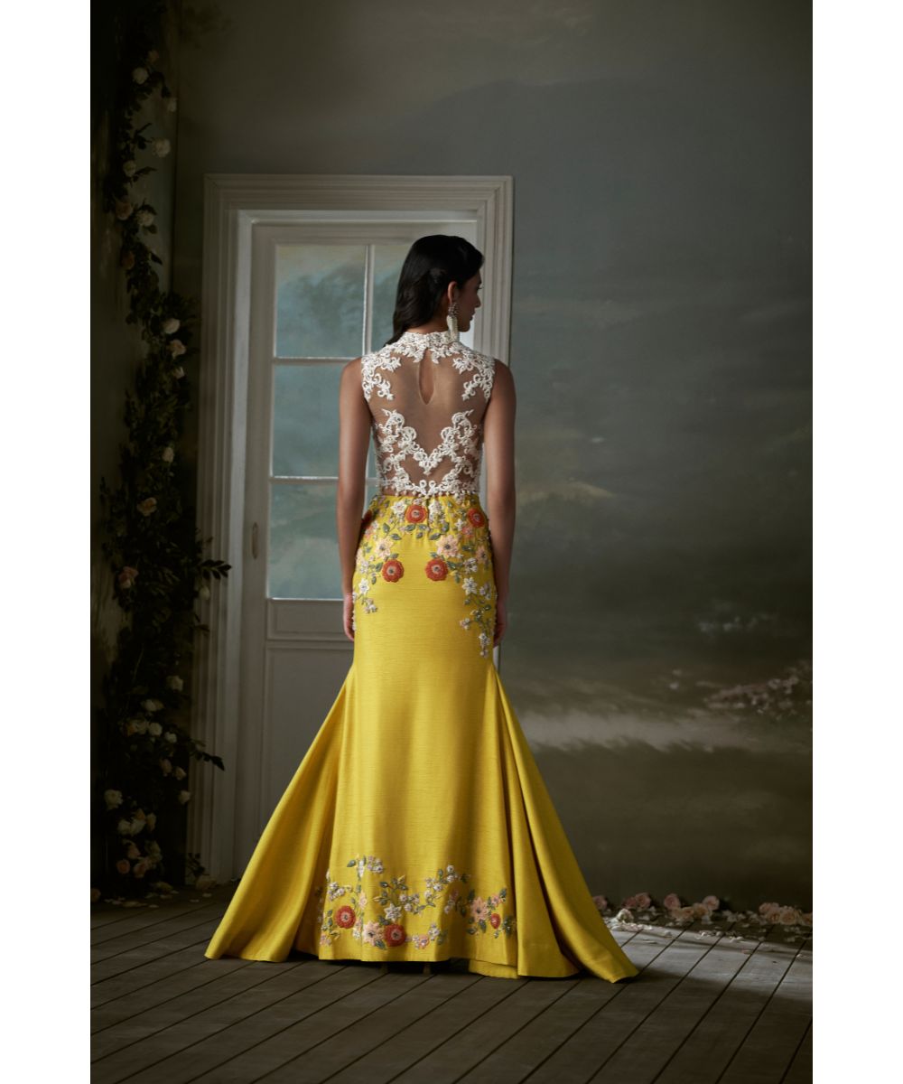 NITIKA GUJRAL - Yellow Skirt With Ivory Corset Top
