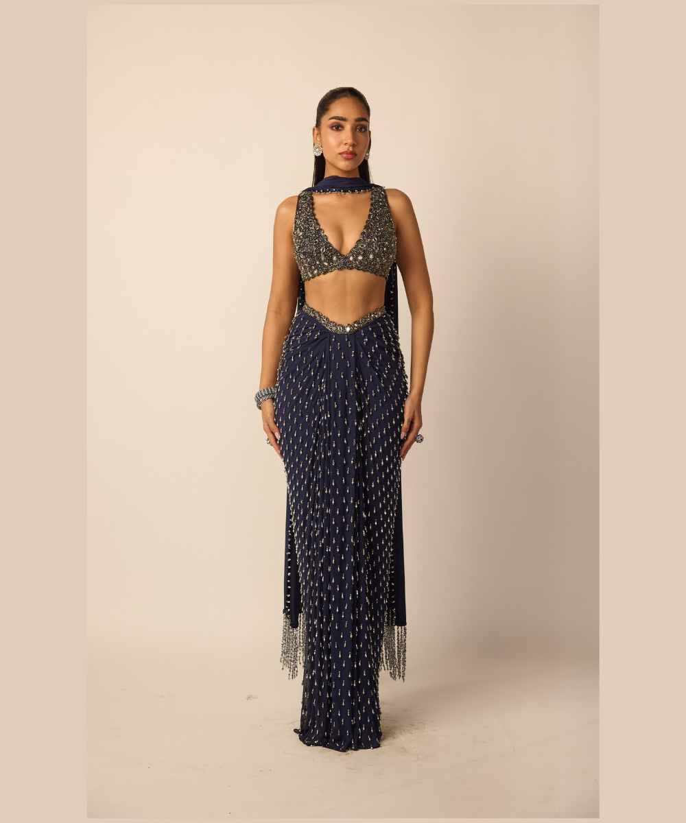 Deep Blue Single Drop Draped Skirt