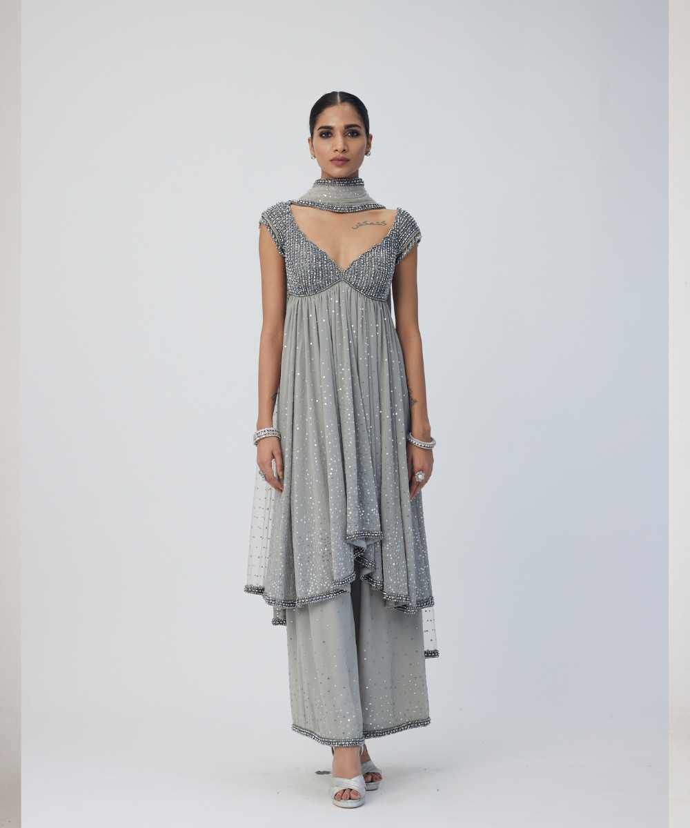 Crystal Grey Kurta Set - Collection name Maya by Vvani Vats