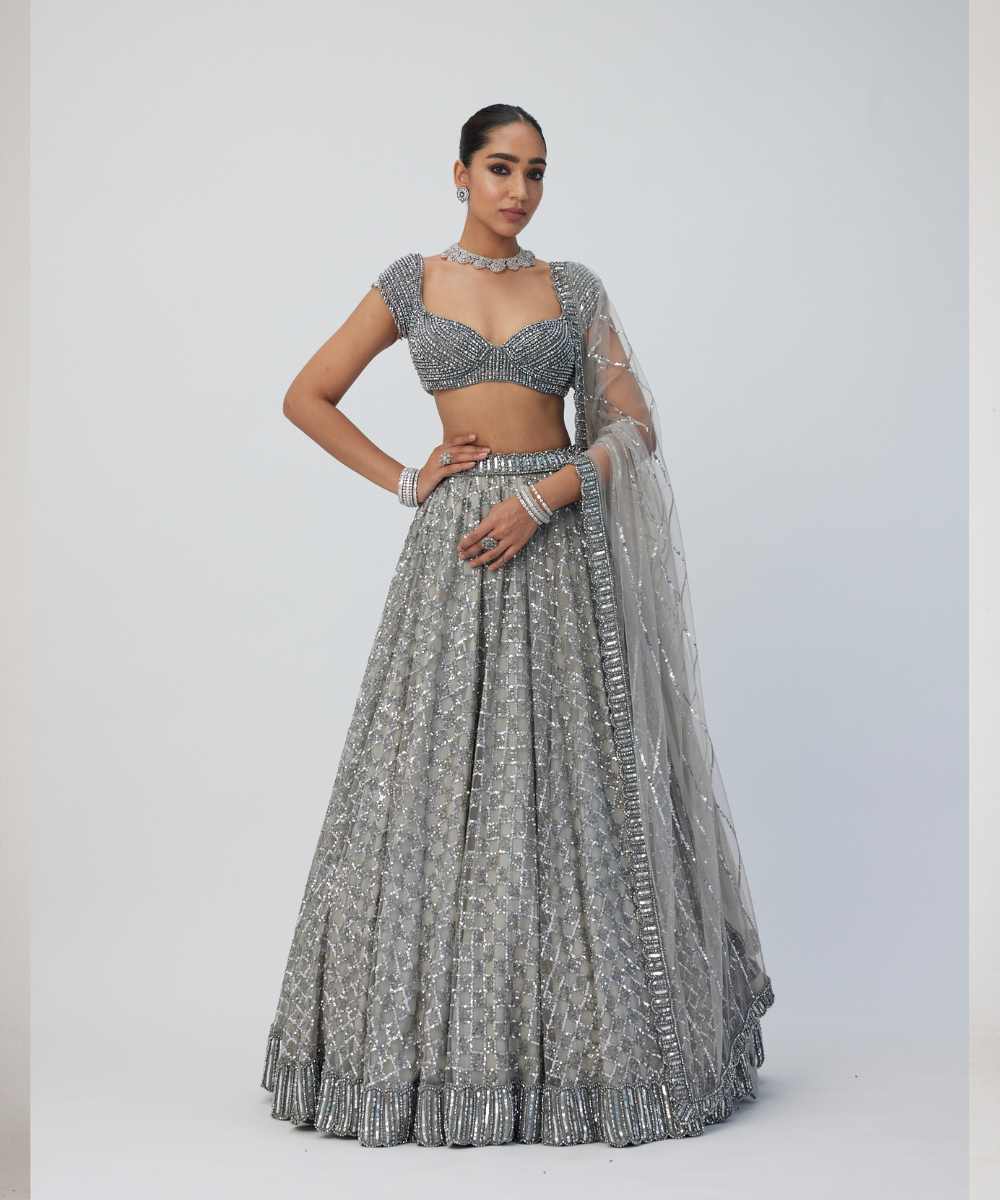 Crystal Grey Sequins Embroidered Lehenga Set - Collection name Maya by Vvani Vats