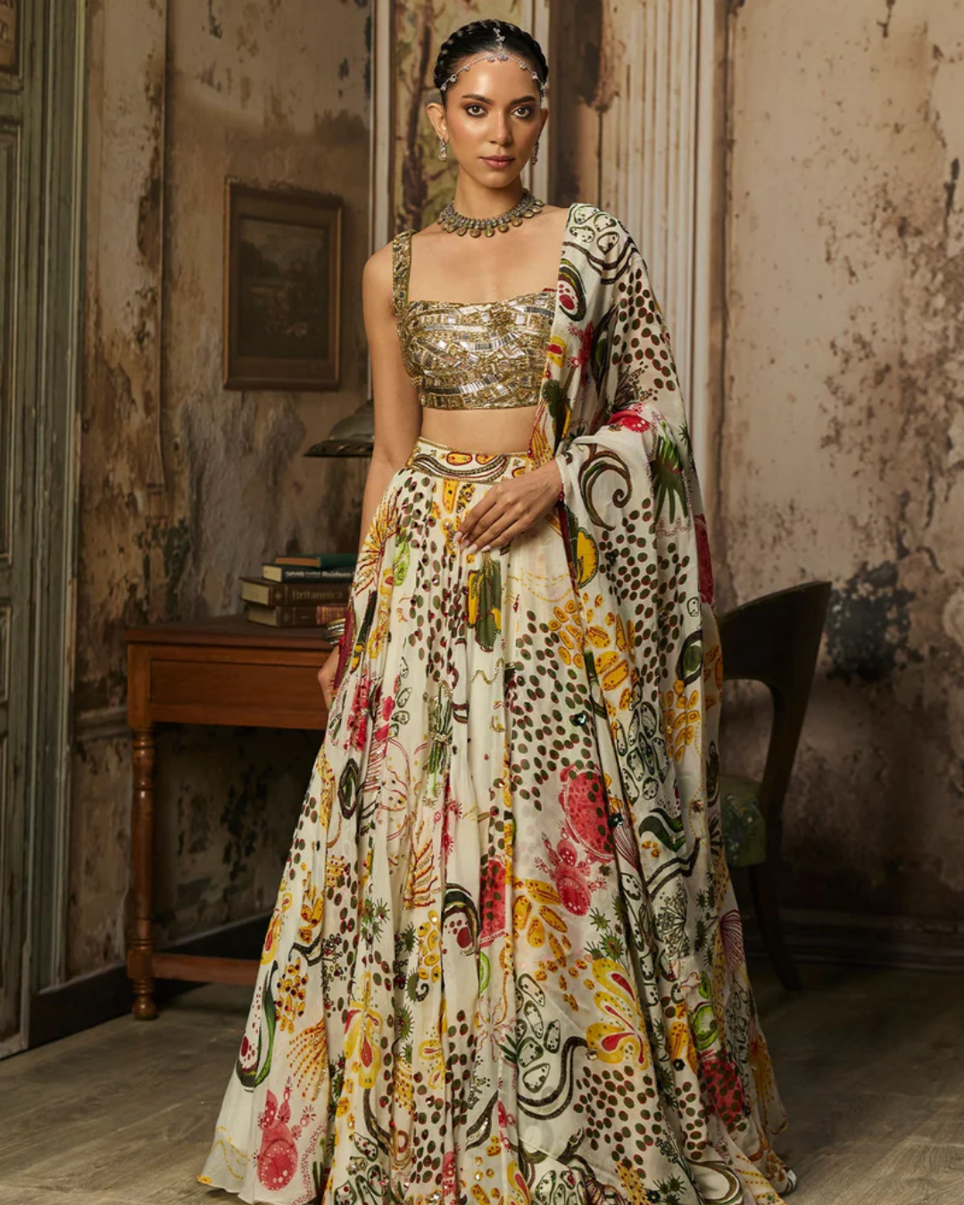 Diya Rajjvir - Light Gold Embellished Blouse And Highlighted Lehenga Set from Bahaar
