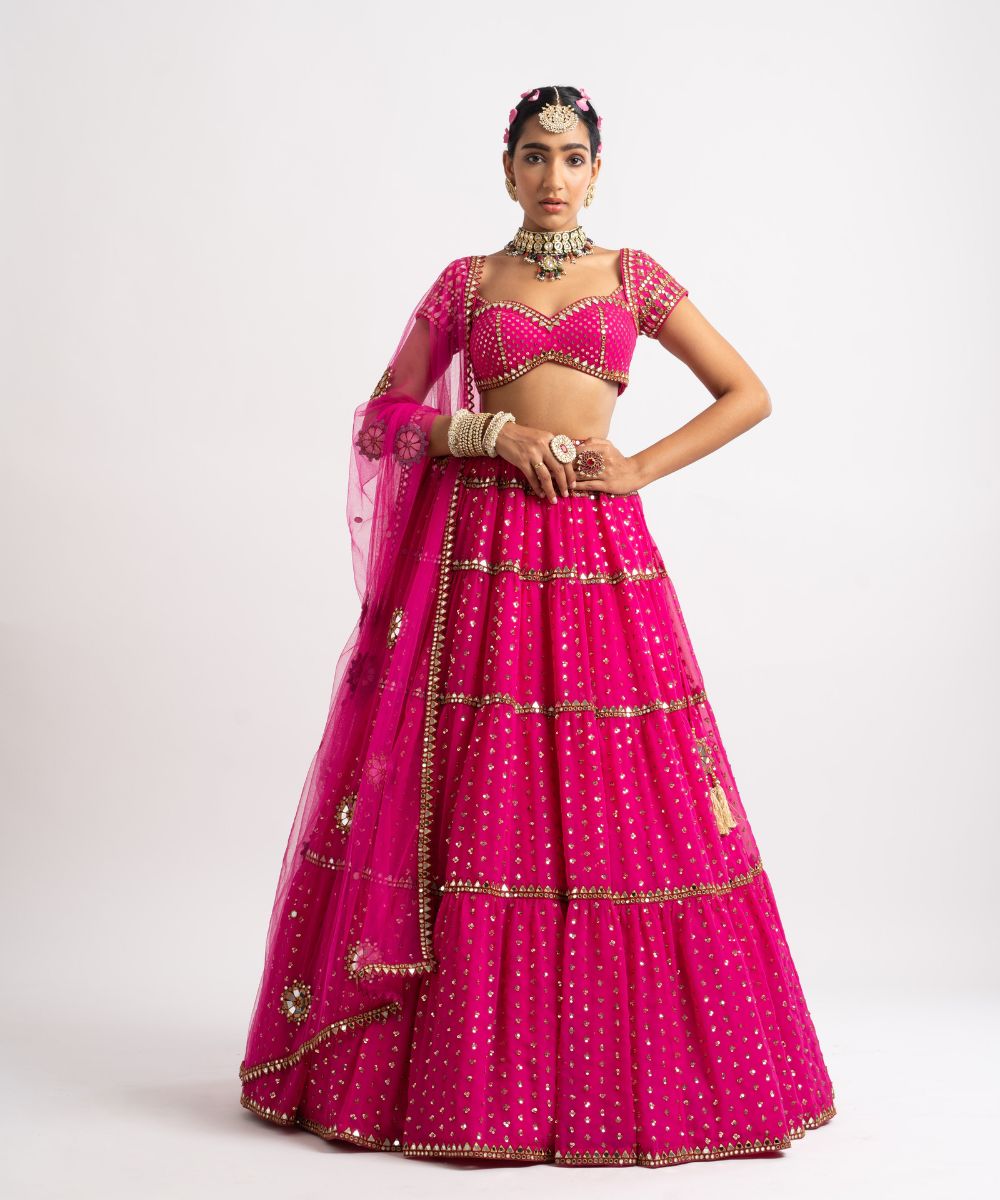 Fuschia Multi Tier Lehenga Set - Collection name Rang by Vvani vats