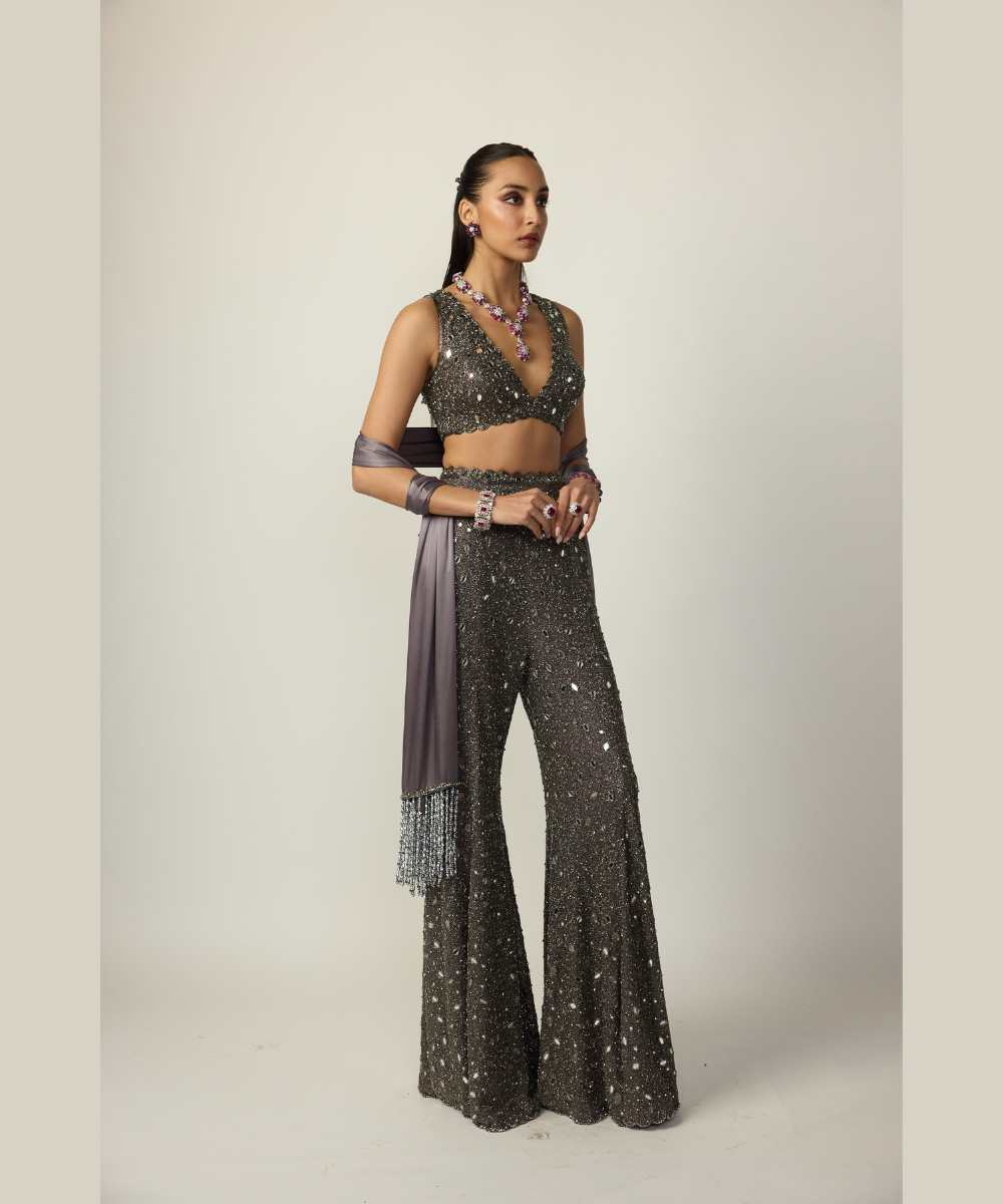 Metallic Grey Sharara Pant Set
