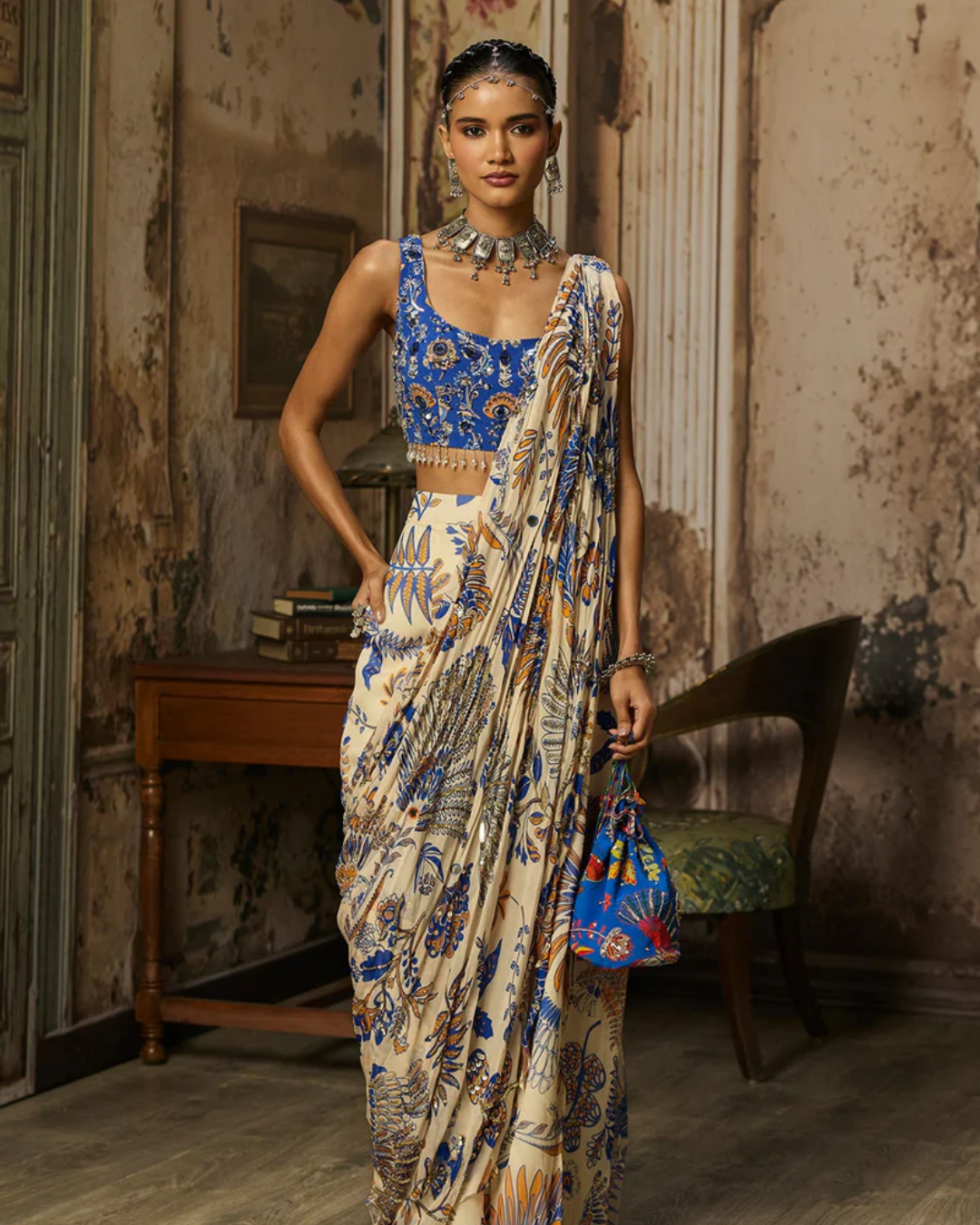 Diya Rajvvir - Ivory Printed And Highlighted Sharara Pants Saree Set from Bahaar