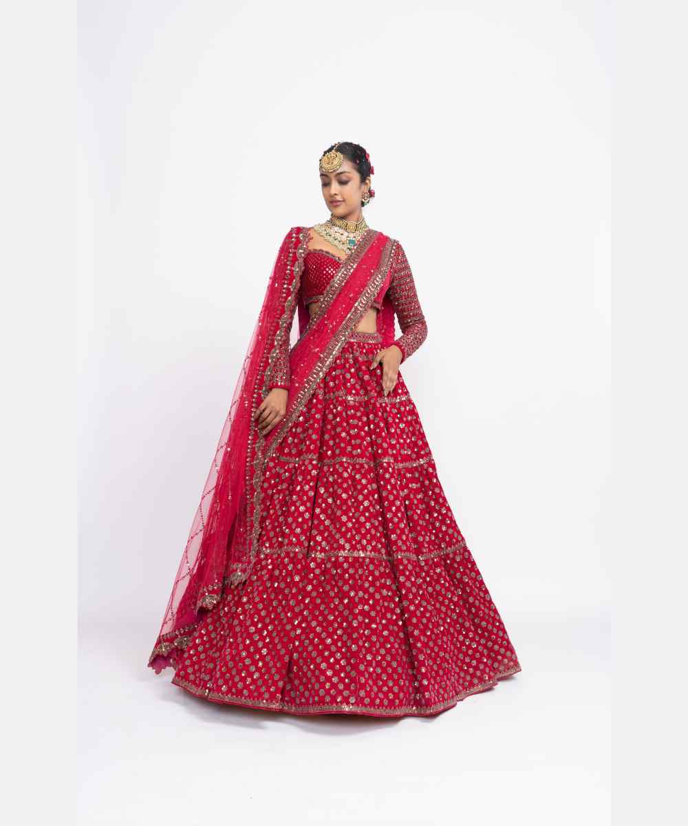 Red floral bridal lehenga set