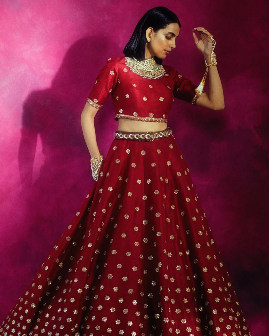 Vvani Vats - Gradation Flower Crop Top Skirt Set from Chand