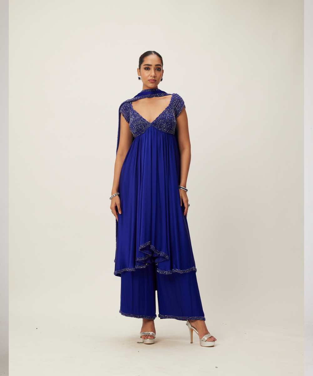 Cocktail Blue Crystal Beaded Kurta Set -  Collection name Maya by Vvani Vats