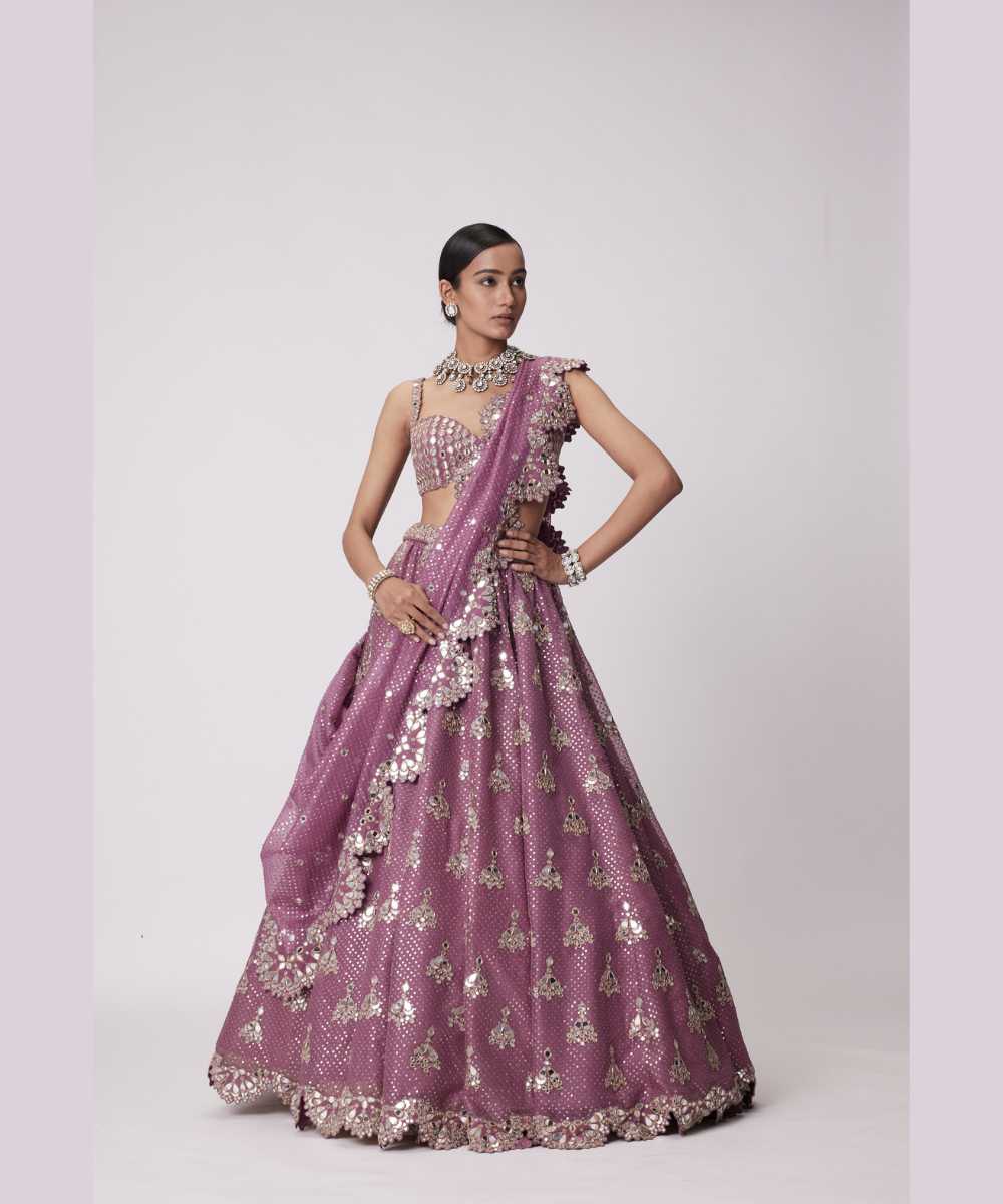MUD  MAUVE SEQUIN EMBROIDERED LEHENGA SET - Jugmug Bride by Vvani Vats