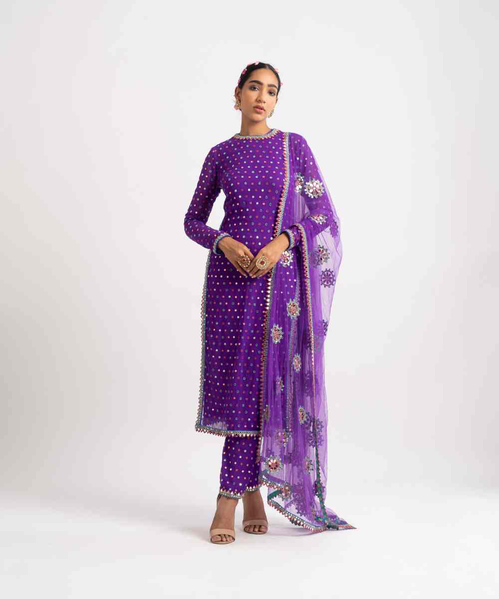 Purple Multi Polka Pant Kurta Set - Collection name Rang by Vvani vats