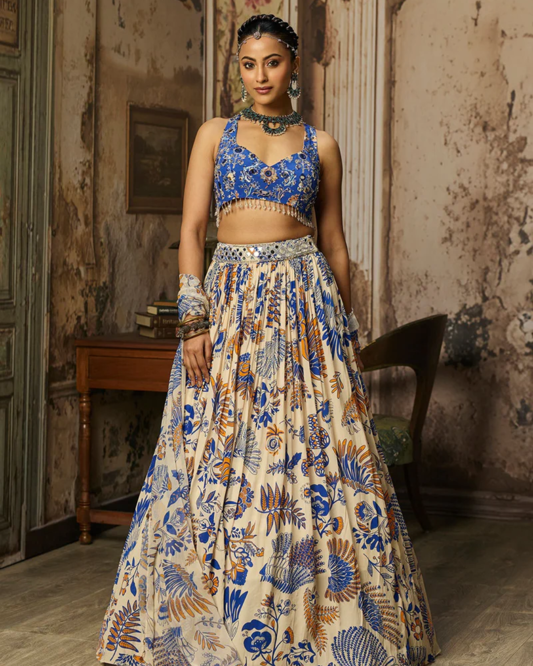 Diya Rajjvir - Ivory Printed And Highlighted Lehenga Set  from Bahaar