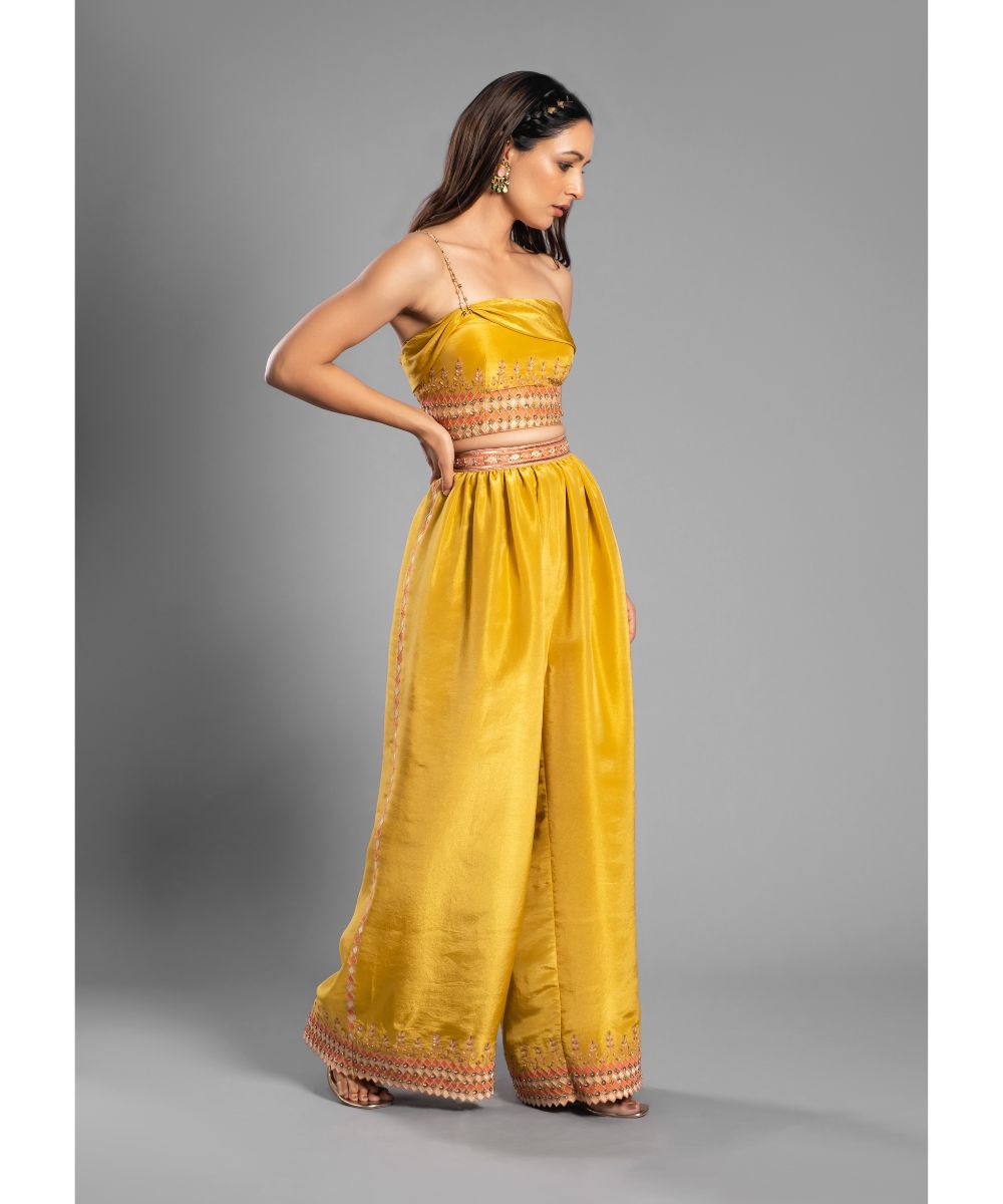 Sunflower yellow Co-ord set Draped Blouse and Pants