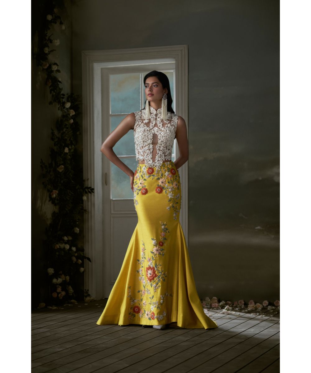 NITIKA GUJRAL - Yellow Skirt With Ivory Corset Top