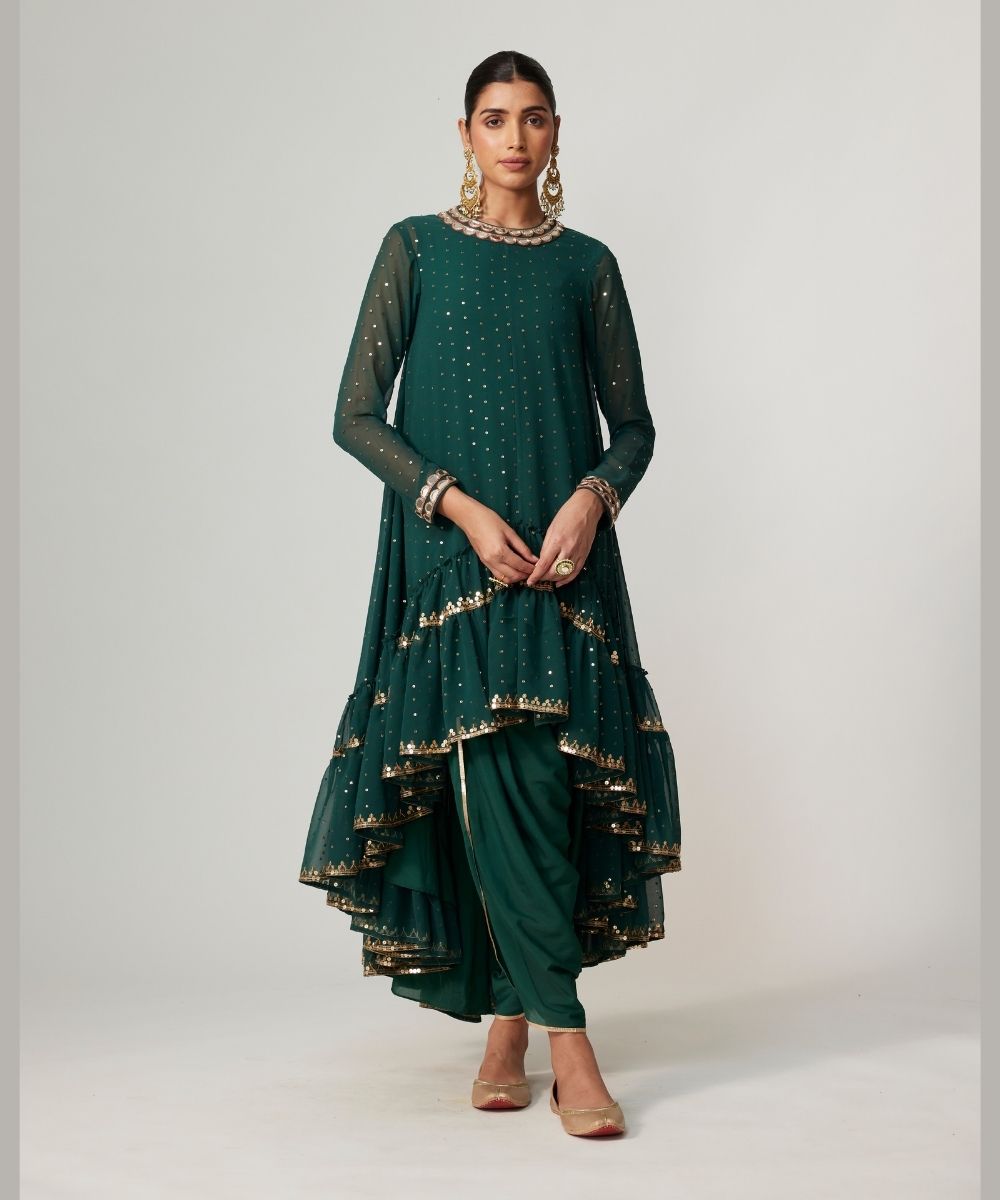 VVANI VATS - Jade green Dhoti Kurta with Dupatta Set