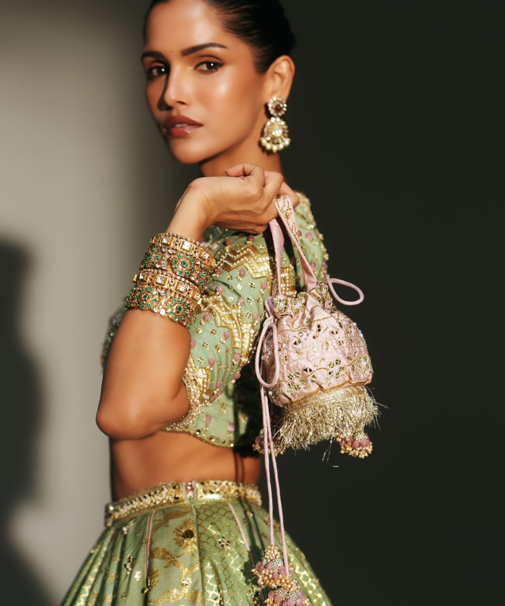 BLUSH PINK HAND EMBROIDERED POTLI BAG - Mehfil by Mahima Mahajan