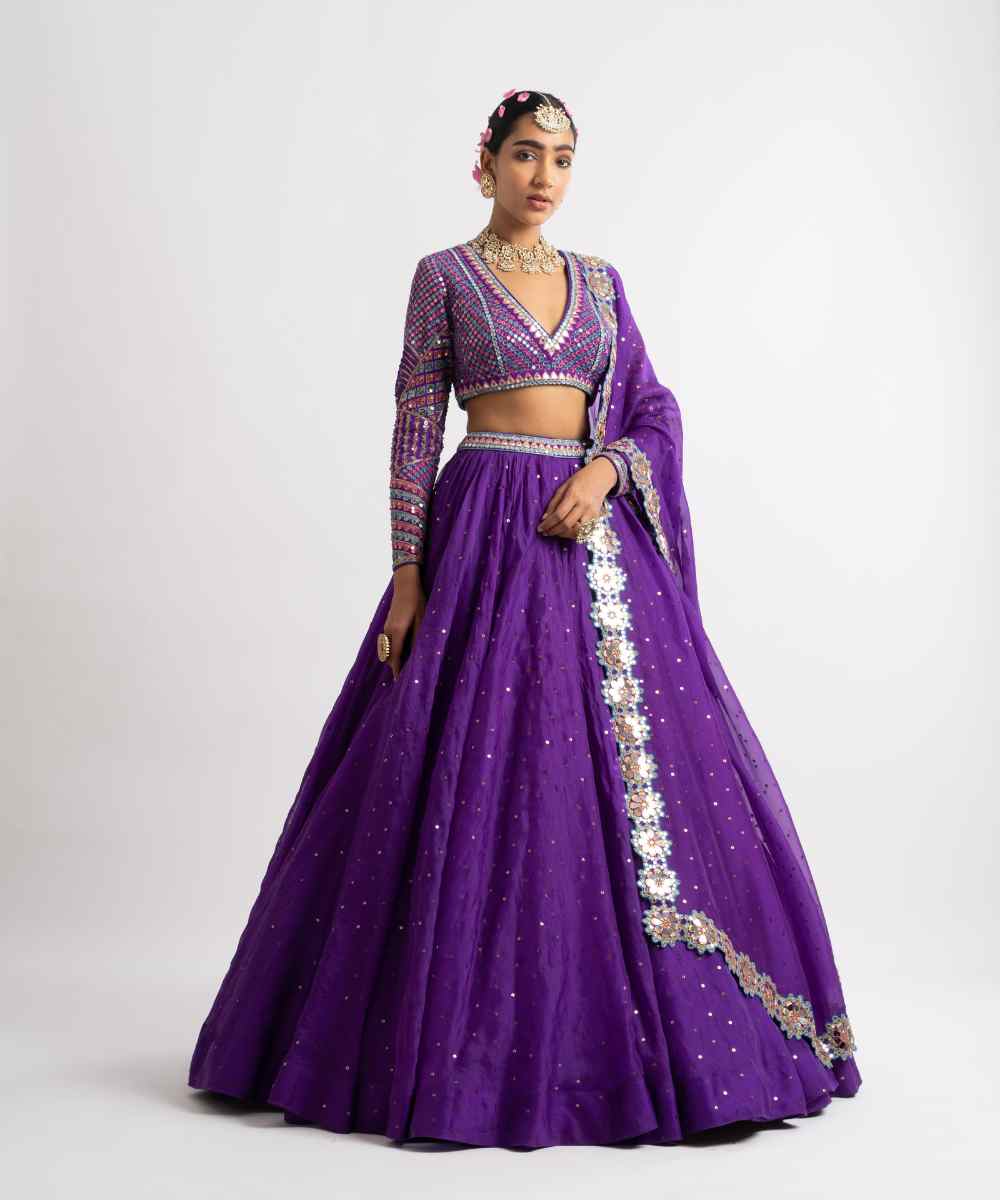 Purple Silk Organza Lehenga Set