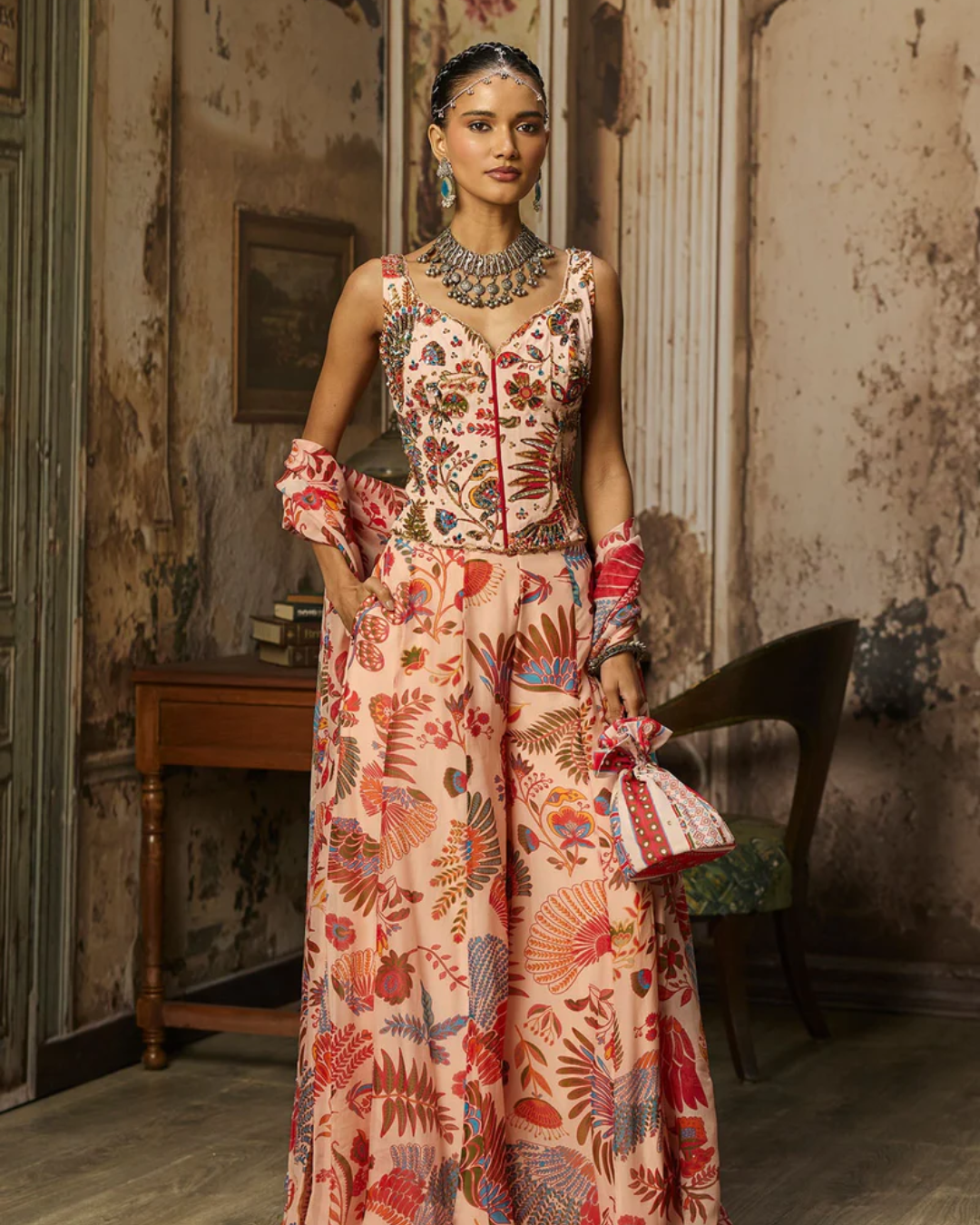 Diya Rajvvir - Blush Pink Printed And Highlighted Co-Ord Set from Bahaar