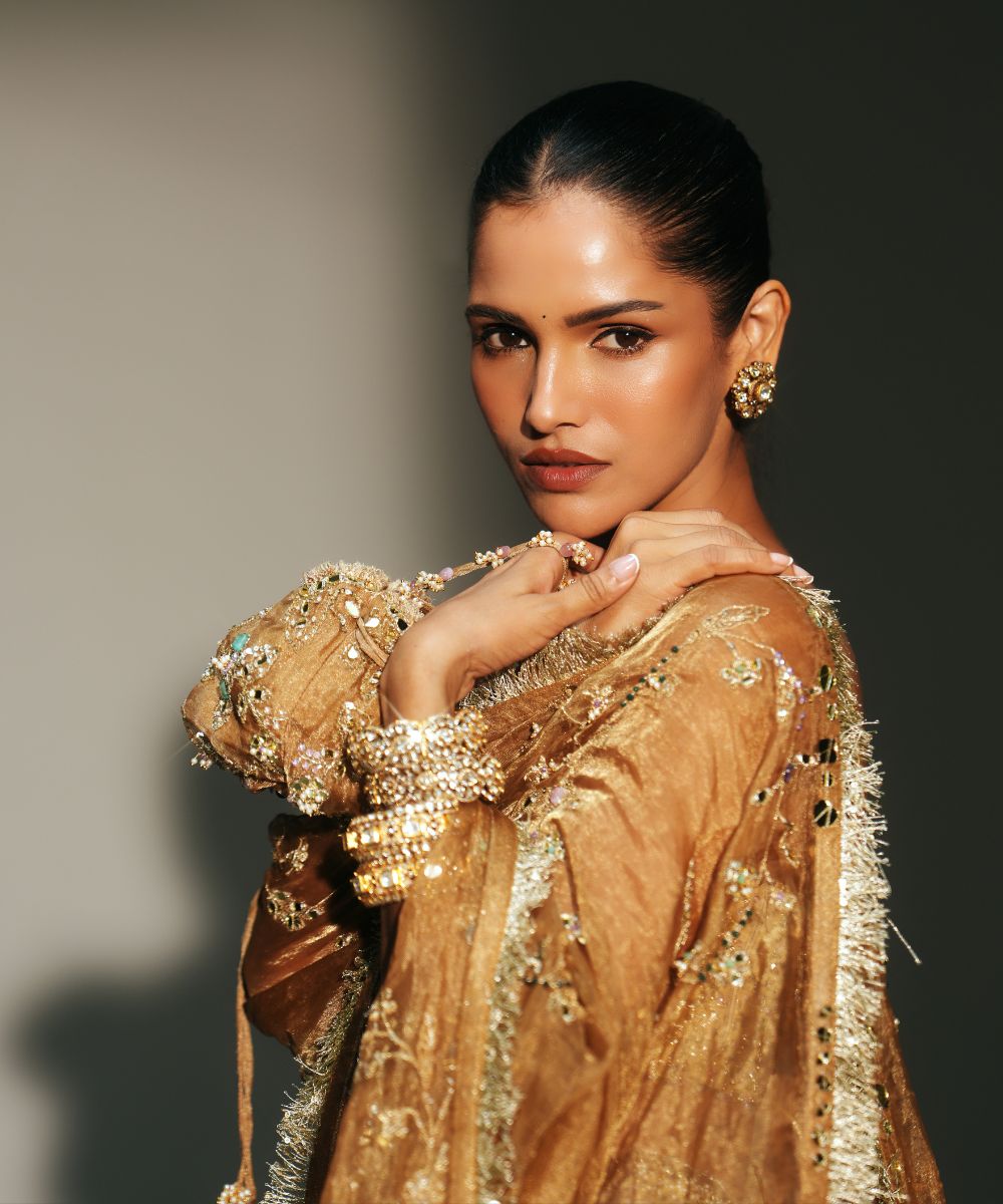 GOLDEN HAND EMBROIDERED POTLI BAG - Mehfil by Mahima Mahajan