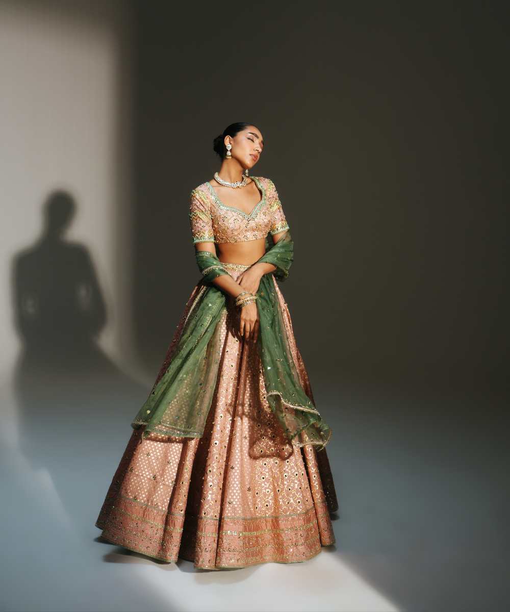 FARAH - HAND EMBROIDERED BLUSH PINK LEHENGA - Mehfil by Mahima Mahajan