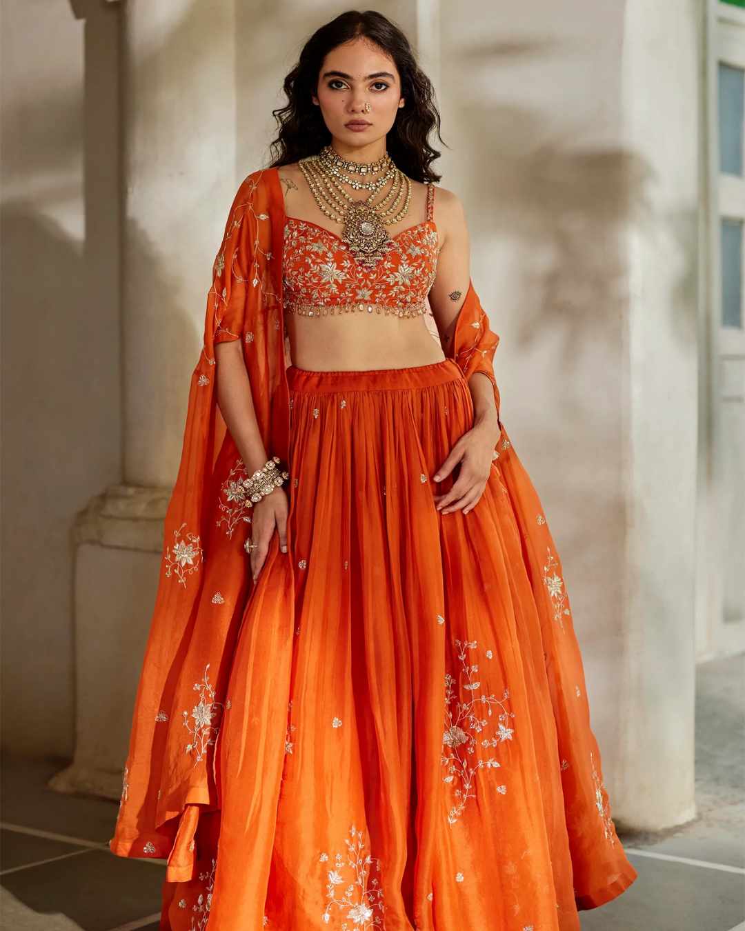 Paulmi and Harsh - Sara Cape Lehenga Set from Tara