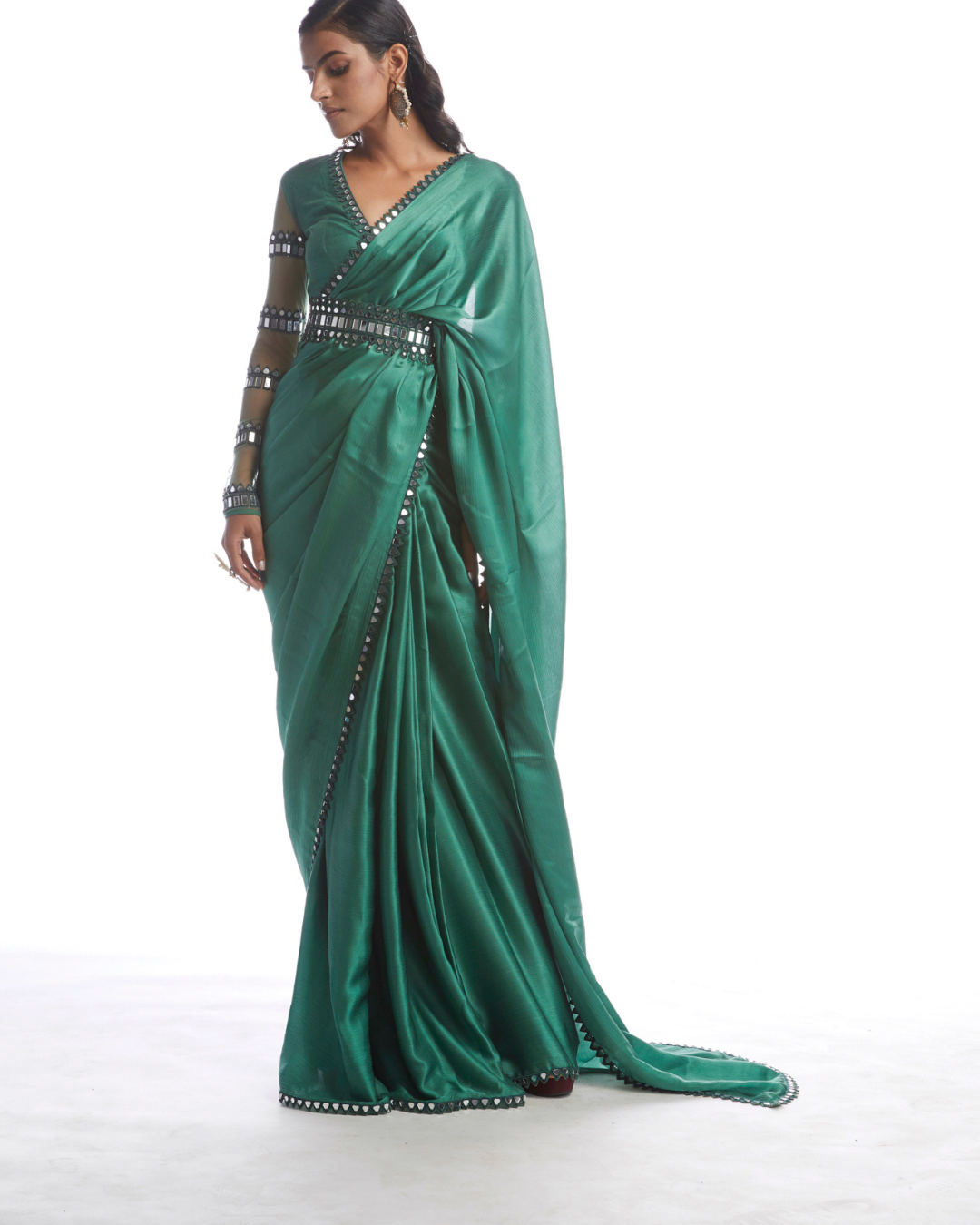 Vvani Vats - Sage Green Satin Chiffon Saree from Chamak