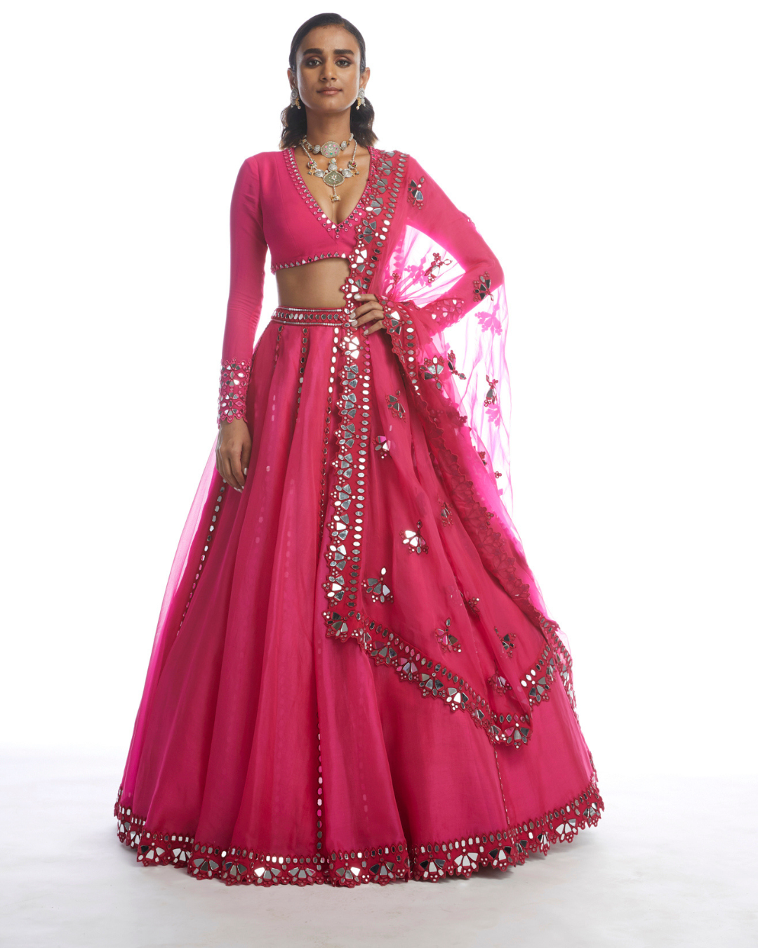 Vvani Vats -  Peacock Pink Mirror Cutwork Lehanga Set from Chamak