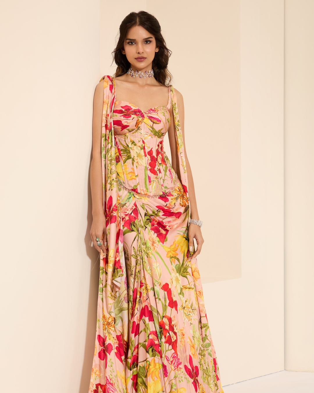 K&A by Karishma and Ashita - Rosy Fantasy Corset & Drape