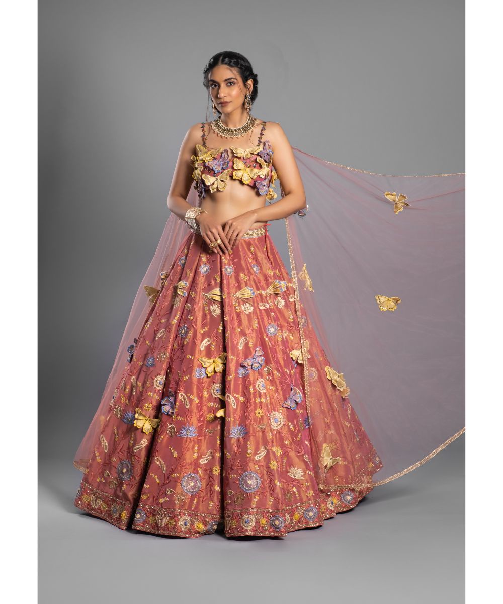Aastha Sood - Butterfly inspired Pink Silk Tissue Lehenga