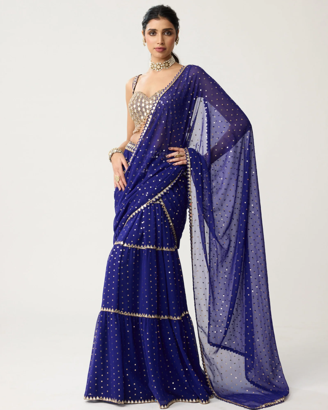 Vvani Vats - Persian Blue Multi-tier Mirror Saree Set