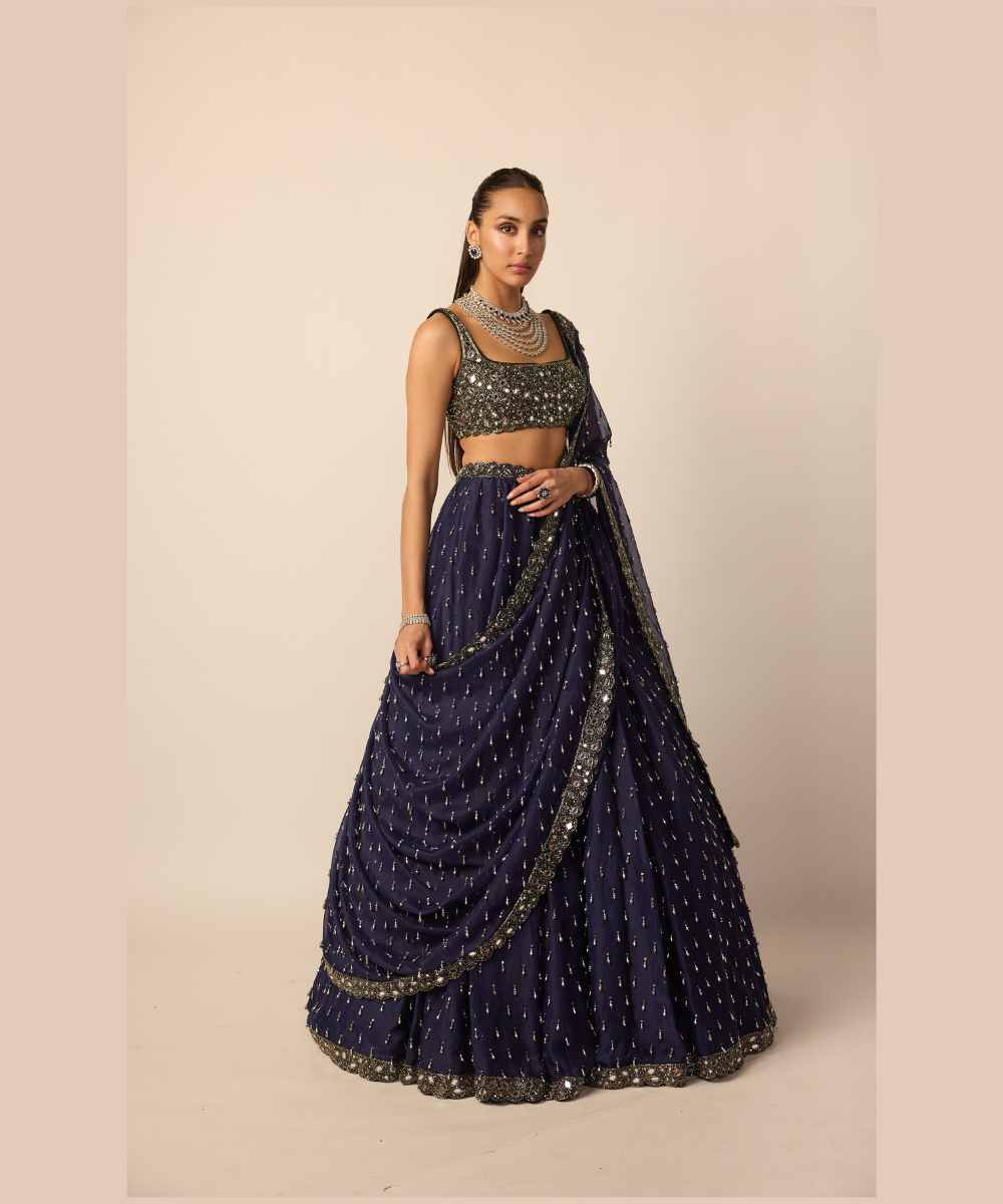 Deep Blue Single Drop Lehenga Set